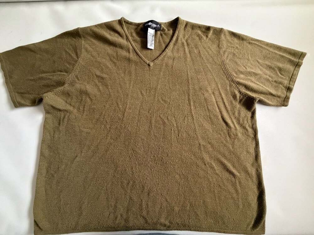Vintage Sag Harbor Sweater Womens 2X Olive Green V-Neck Short Sleeve Y2K
